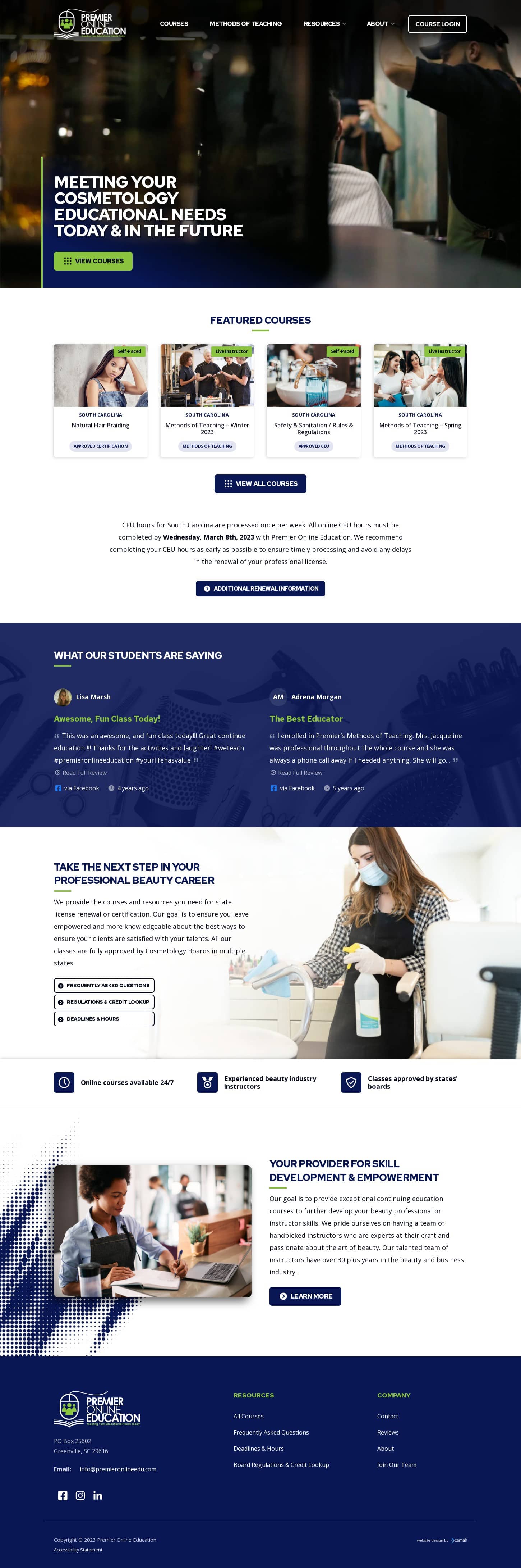 desktop screenshot of Premier Online Education homepage