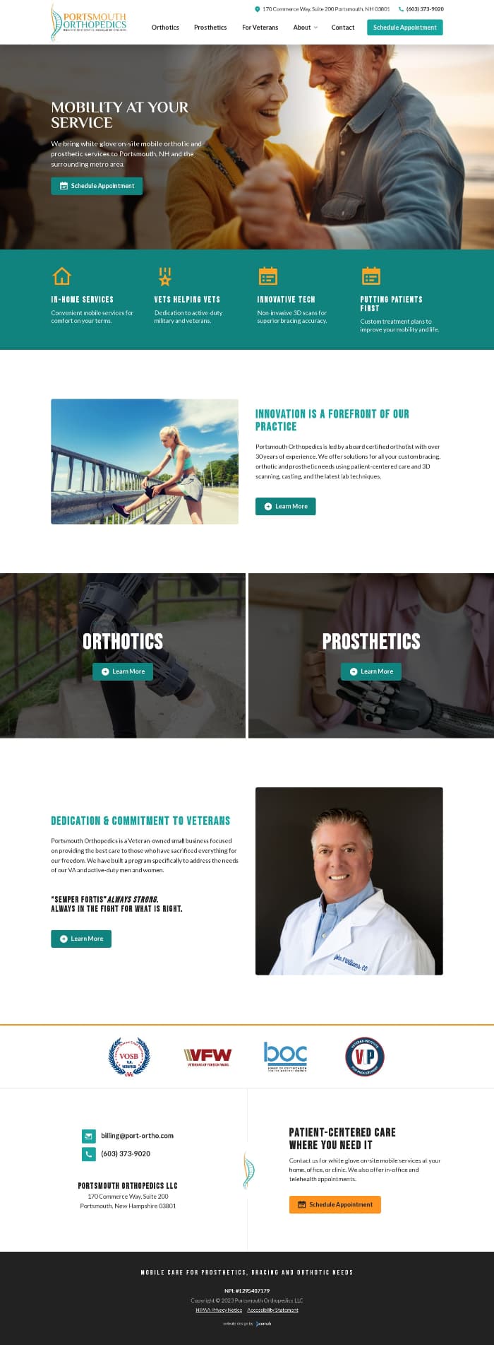desktop screenshot of Portsmouth Orthopedics website homepage