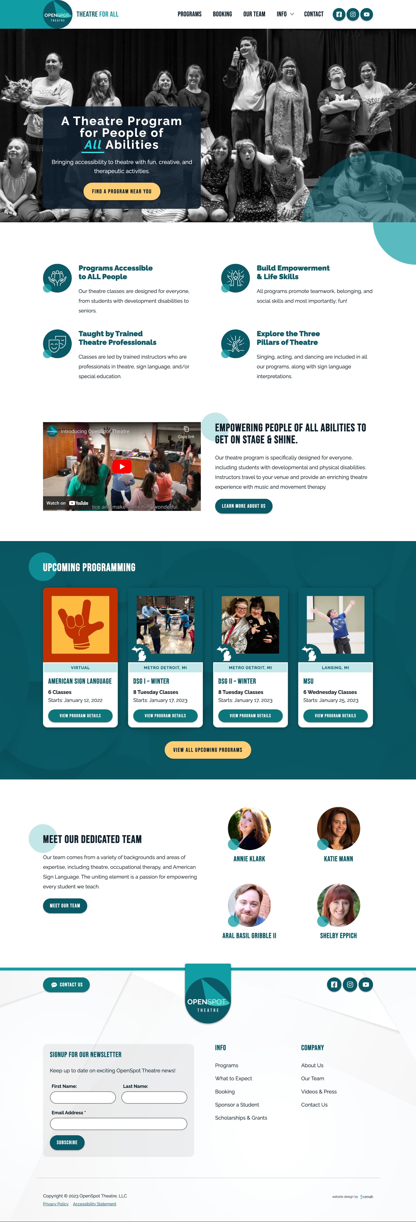 desktop screenshot of Openspot Theatre website homepage